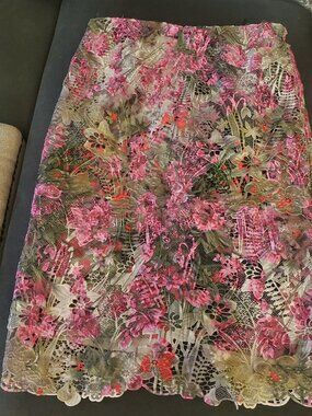 UNGARO REMY KNEE-LENGTH PENCIL PINK GREEN MULTI FLORAL LACE SKIRT  NWT